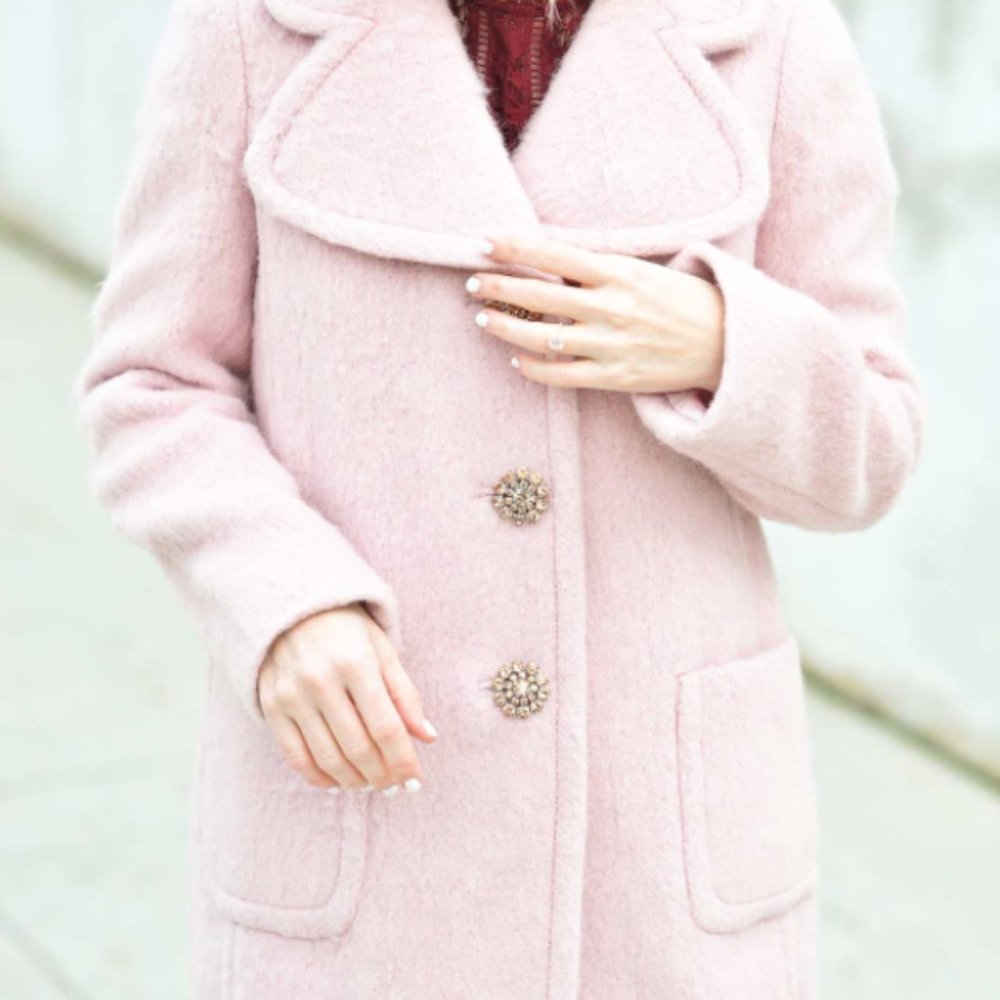 Kate Spade New York Jeweled Button Wool Coat - Pink